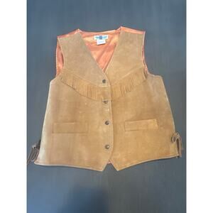 Vintage American Line Men’s Brown Leather Fringe vest Size Medium Western
